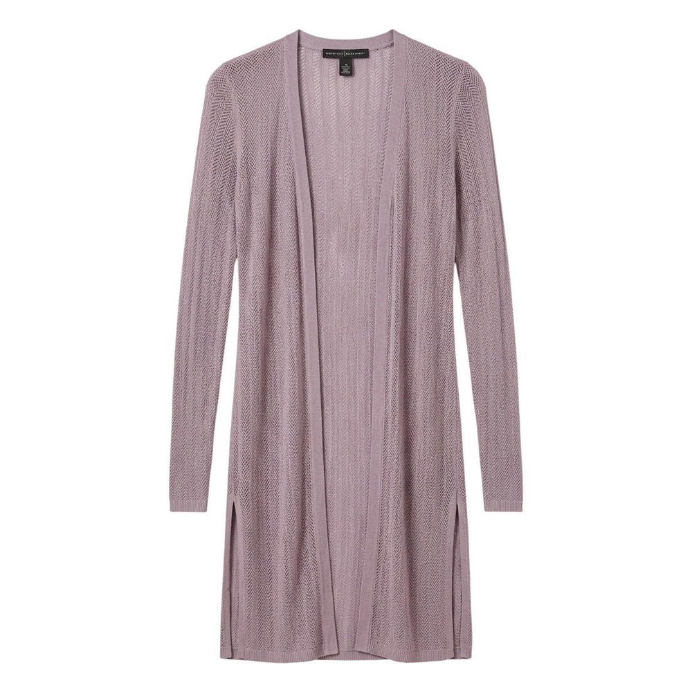 White House Black Market Lavender Pointelle Knit Longline Duster Cardigan Size S